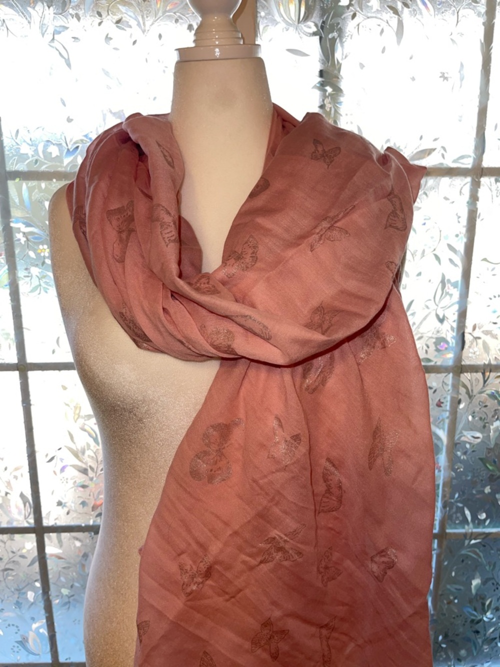 3/$30 Anne Klein Dusty Rose Silver Butterfly Scarf